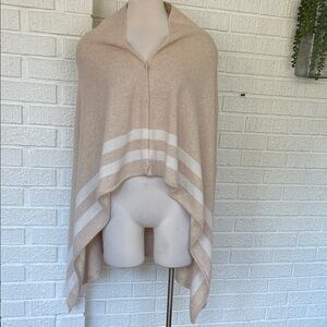 Minnie Rose Tan and Cream cashmere button up Poncho